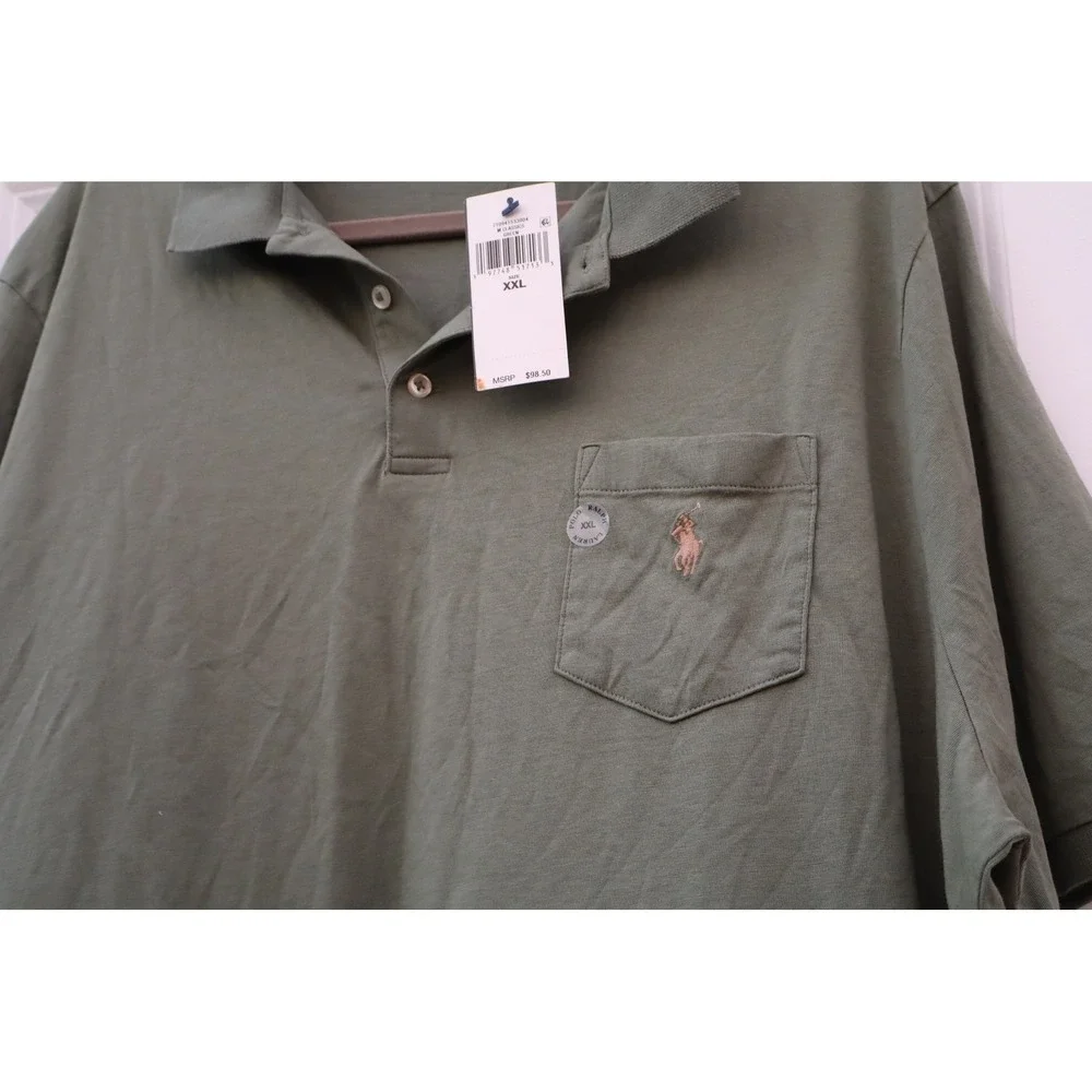 Polo Ralph Lauren Mens XXL Olive Green Cotton Jersey Pocket Polo Shirt NWT